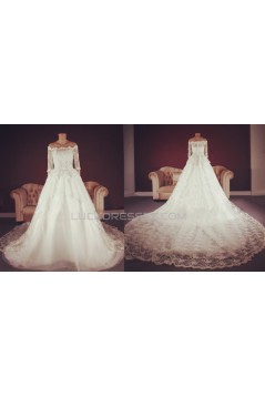 A-line Off the Shoulder Half Sleeves Lace Bridal Gown Wedding Dress WD010757