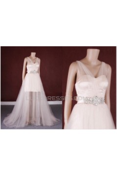A-line Beaded Tulle Bridal Gown Wedding Dress WD010760