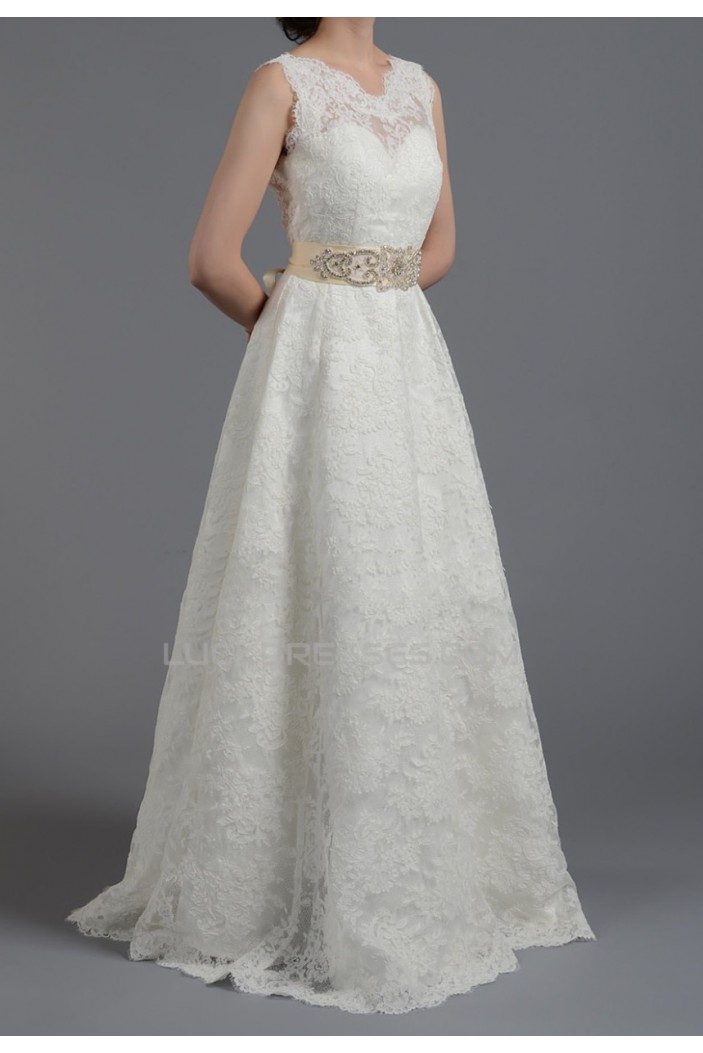 A-line Beaded Lace Bridal Gown Wedding Dress WD010788