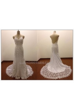 Trumpet/Mermaid Spaghetti Strap Lace Bridal Wedding Dresses WD010813
