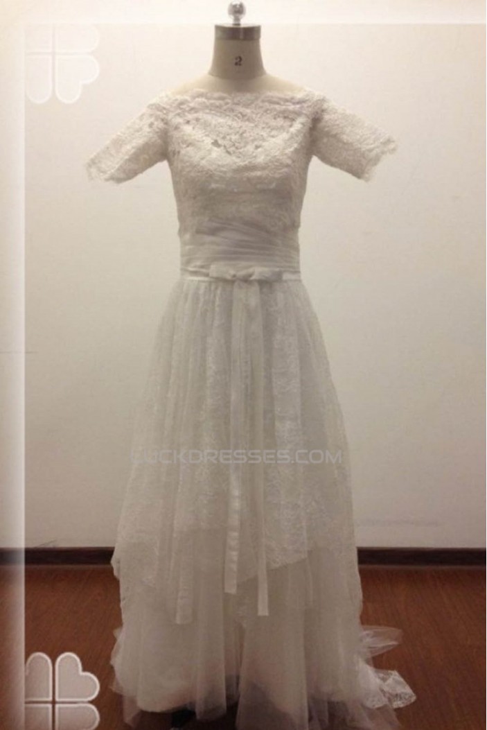 A-line Short Sleeves Lace Bridal Wedding Dresses WD010817