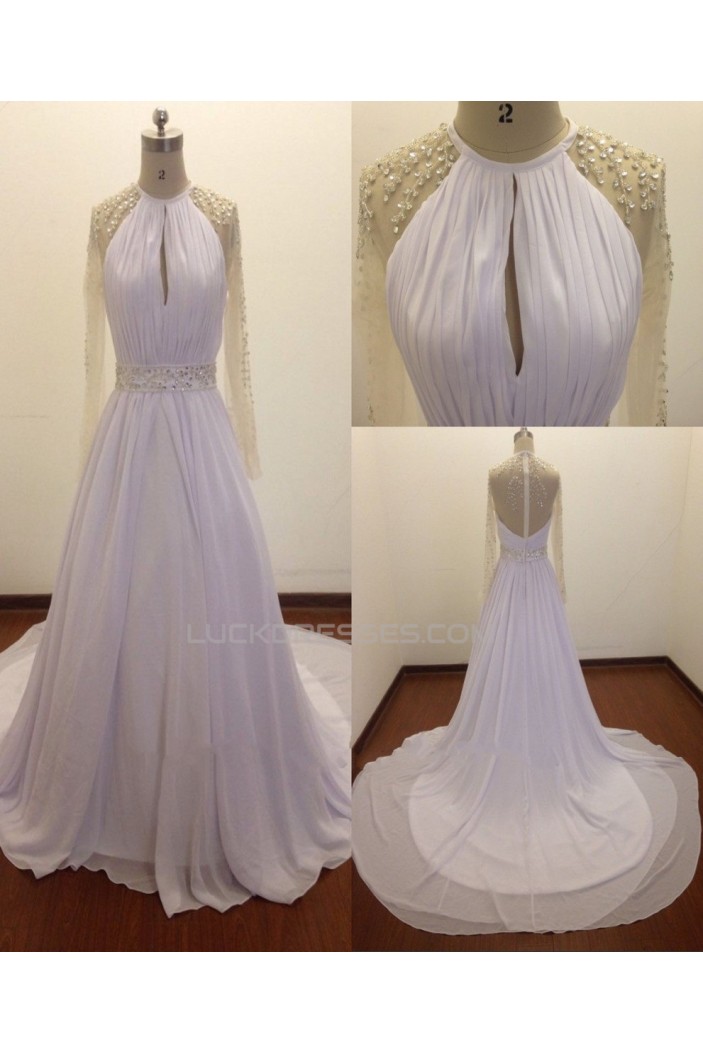 A-line Long Sleeves Beaded Chiffon Bridal Wedding Dresses WD010823