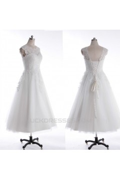 A-line Short Lace Appliques Bridal Wedding Dresses WD010834