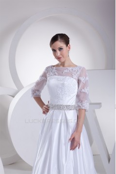 A-Line 3/4 Length Sleeve Beaded Appliques Court Train Wedding Dresses 2030001