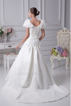 A-Line V-Neck Short Sleeve Court Train Wedding Dresses 2030003
