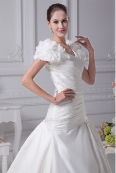 A-Line V-Neck Short Sleeve Court Train Wedding Dresses 2030003