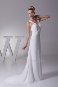 A-Line Illusion Sleeves V-Neck Beaded Chiffon Wedding Dresses 2030008