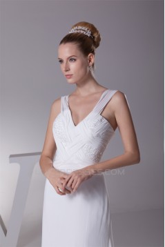 A-Line Illusion Sleeves V-Neck Beaded Chiffon Wedding Dresses 2030008