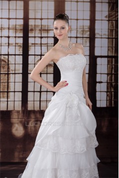 A-Line Lace Organza Strapless Sleeveless Wedding Dresses 2030009