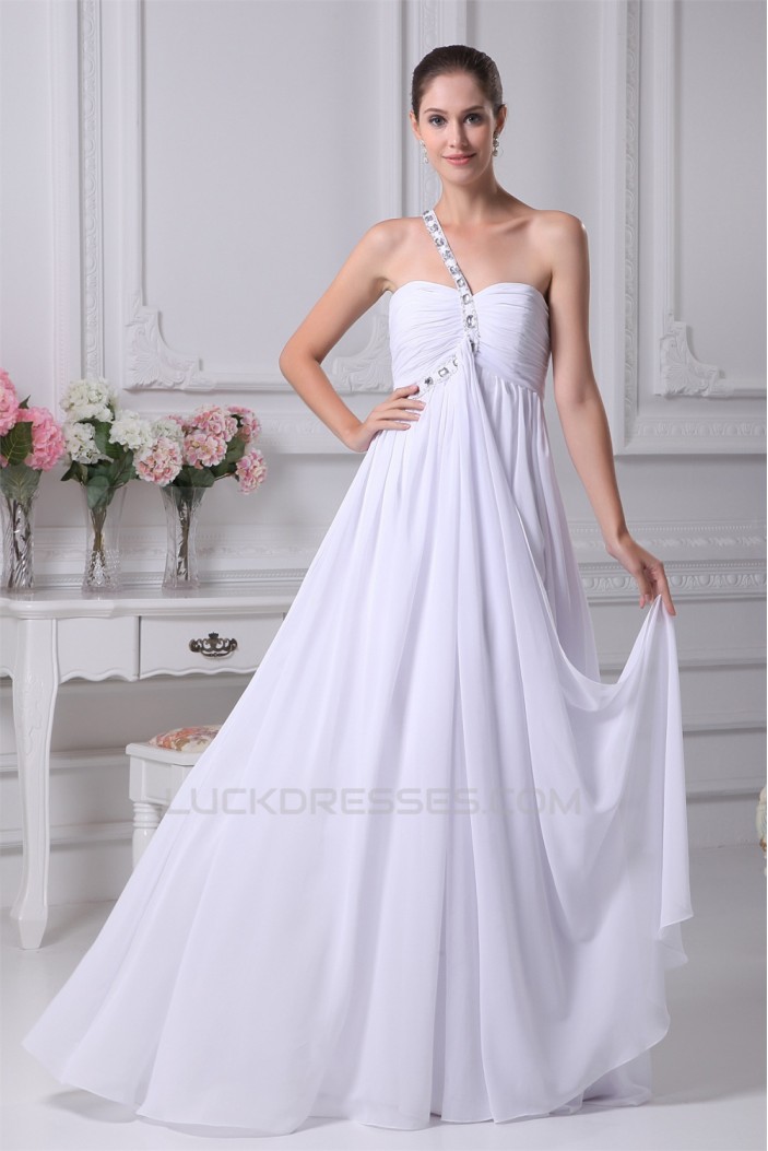 Empire One-Shoulder Sleeveless Beaded Chiffon Wedding Dresses Maternity Wedding Dresses 2030012