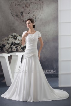 A-Line Portrait Short Sleeve Wedding Dresses 2030014