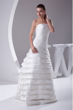 A-Line Satin Organza Sleeveless Strapless Sweet Wedding Dresses 2030019
