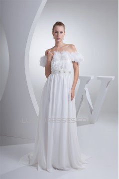A-Line Sleeveless Chiffon Organza Beaded Wedding Dresses 2030023