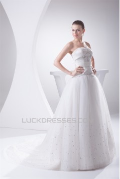 A-Line Sleeveless Beaded Strapless Wedding Dresses 2030024