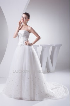 A-Line Sleeveless Beaded Strapless Wedding Dresses 2030024