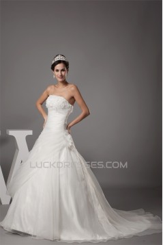 Ball Gown Strapless Beaded Appliques Court Train Wedding Dresses 2030027