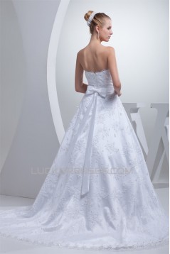 A-Line Strapless Beaded Appliques Lace Wedding Dresses 2030038