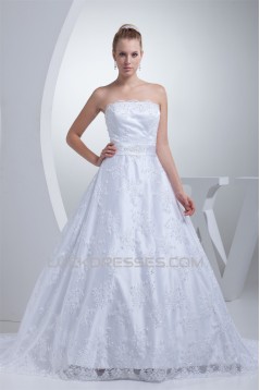 A-Line Strapless Beaded Appliques Lace Wedding Dresses 2030038
