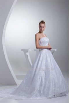 A-Line Strapless Beaded Appliques Lace Wedding Dresses 2030038