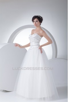 A-Line Sweetheart Beaded Satin Fine Netting Wedding Dresses 2030042