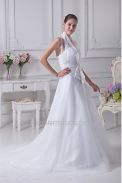 A-Line Halter Court Train Beaded Wedding Dresses 2030046