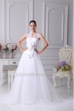 A-Line Halter Court Train Beaded Wedding Dresses 2030046