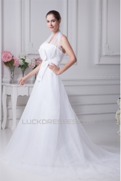 A-Line Halter Court Train Beaded Wedding Dresses 2030046