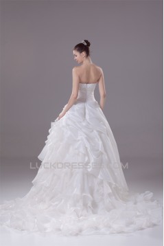Amazing Organza Taffeta Strapless Beaded Appliques Chapel Train A-Line Wedding Dresses 2030052