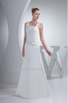 Satin Illusion Sleeves Square Floor-Length Wedding Dresses 2030053