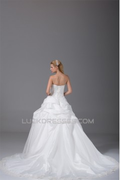 Amazing Lace Satin Organza Taffeta Sleeveless Beaded Ball Gown Wedding Dresses 2030056