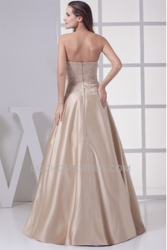 A-Line Strapless Floor-Length Beaded Satin Wedding Dresses 2030058