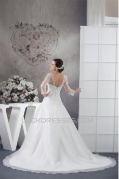 Amazing V-Neck A-Line Long Sleeve Satin Organza Sequins Wedding Dresses 2030060