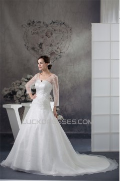 Amazing V-Neck A-Line Long Sleeve Satin Organza Sequins Wedding Dresses 2030060