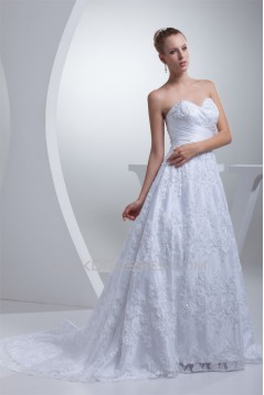 Attractive Sweetheart Satin Sleeveless A-Line Lace Wedding Dresses 2030061