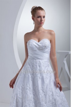 Attractive Sweetheart Satin Sleeveless A-Line Lace Wedding Dresses 2030061