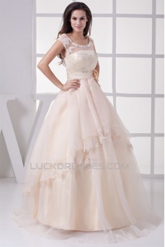 Ball Gown Sleeveless Satin Organza Fine Netting Lace Wedding Dresses 2030062