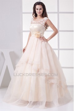 Ball Gown Sleeveless Satin Organza Fine Netting Lace Wedding Dresses 2030062