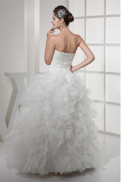 Ball Gown Sleeveless Satin Organza Soft Sweetheart Beaded Wedding Dresses 2030063