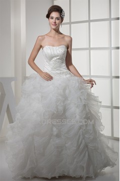 Ball Gown Sleeveless Satin Organza Soft Sweetheart Beaded Wedding Dresses 2030063