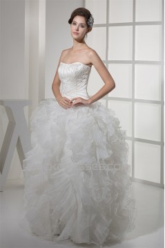 Ball Gown Sleeveless Satin Organza Soft Sweetheart Beaded Wedding Dresses 2030063