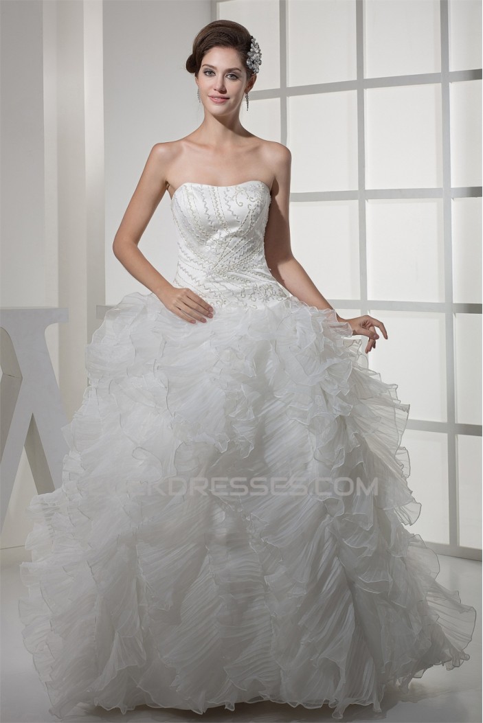 Ball Gown Sleeveless Satin Organza Soft Sweetheart Beaded Wedding Dresses 2030063