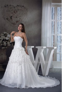 Ball Gown Strapless Sleeveless Satin Organza Taffeta Sweet Wedding Dresses 2030065