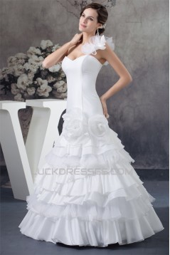 Beautiful Satin Organza Taffeta A-Line One-Shoulder Sleeveless Wedding Dresses 2030069