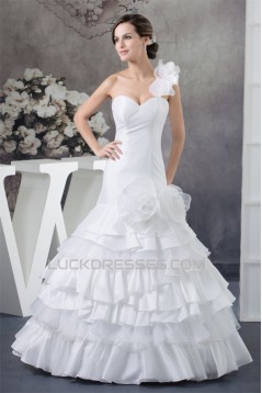 Beautiful Satin Organza Taffeta A-Line One-Shoulder Sleeveless Wedding Dresses 2030069