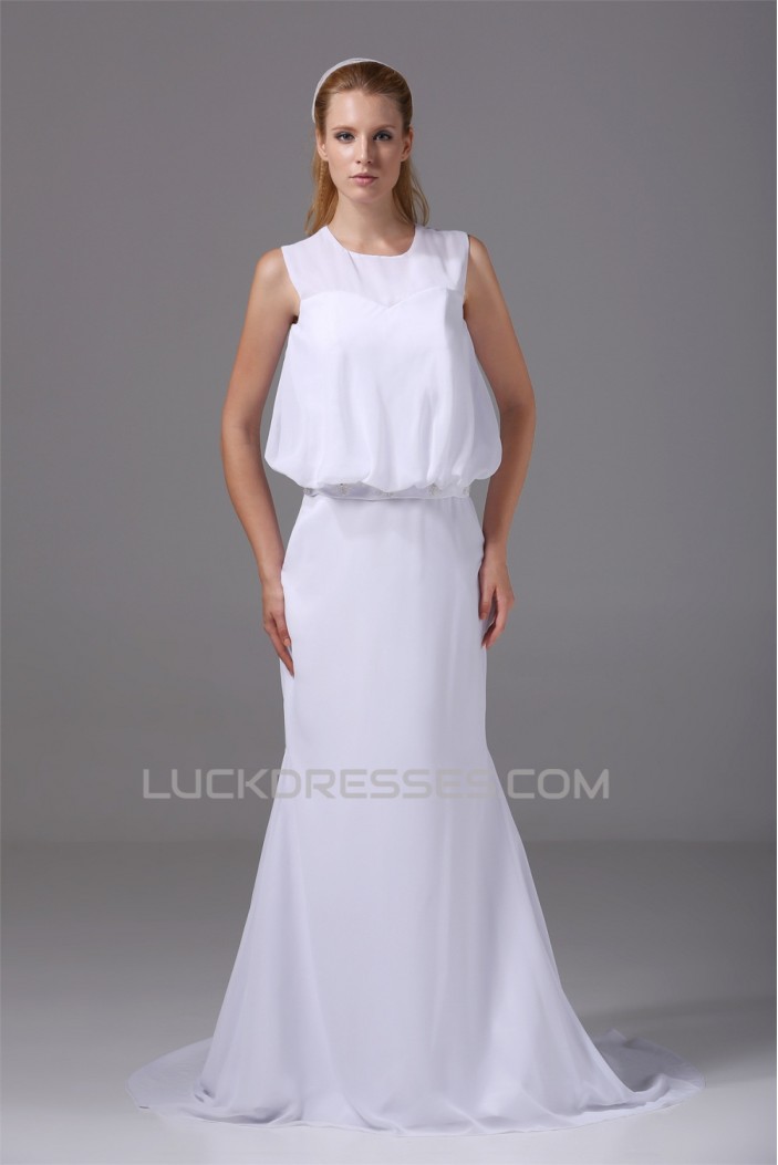 Beautiful Scoop Sleeveless Chiffon Mermaid/Trumpet Beaded Wedding Dresses 2030071