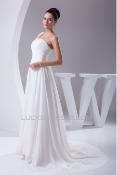Beautiful A-Line Sleeveless Chiffon One-Shoulder Beaded Wedding Dresses 2030074