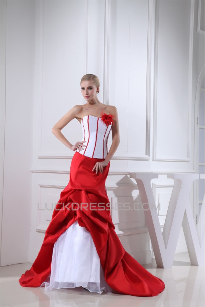 Trumpet/Mermaid Organza Taffeta Strapless Court Train Wedding Dresses 2030075