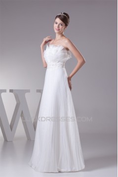 A-Line Strapless Beaded Floor-Length Pleated Wedding Dresses 2030076