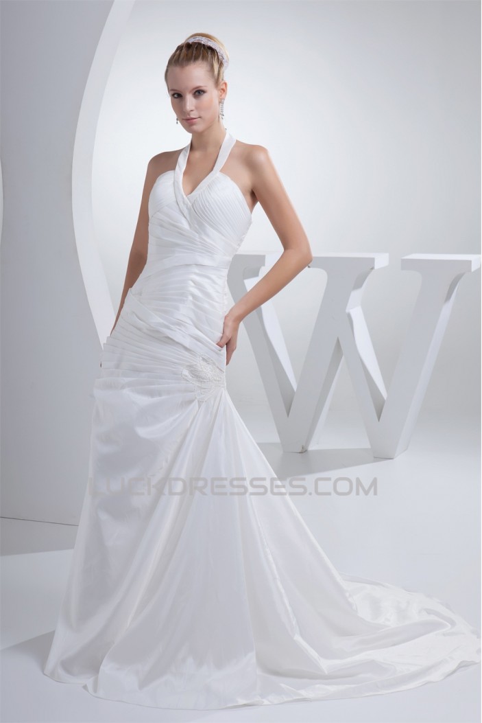 A-Line Halter Court Train Wedding Dresses 2030078