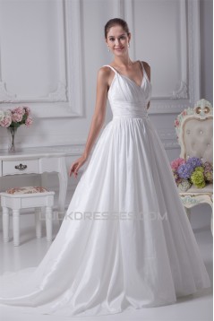 A-Line Spaghetti Straps Taffeta Sleeveless Wedding Dresses 2030083